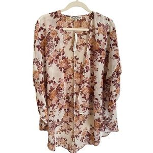 NWT Wallflower size Medium Fall Floral Kimono Top Cardigan Boho Western Brown M